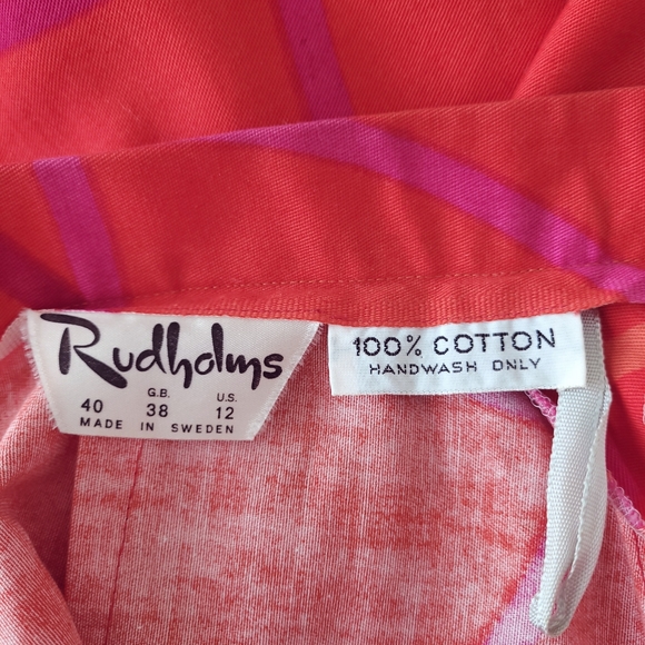 Vintage Swedish Brand Rudholms Bold Red-Orange Full Length Cotton Skirt SMALL - Picture 8 of 12